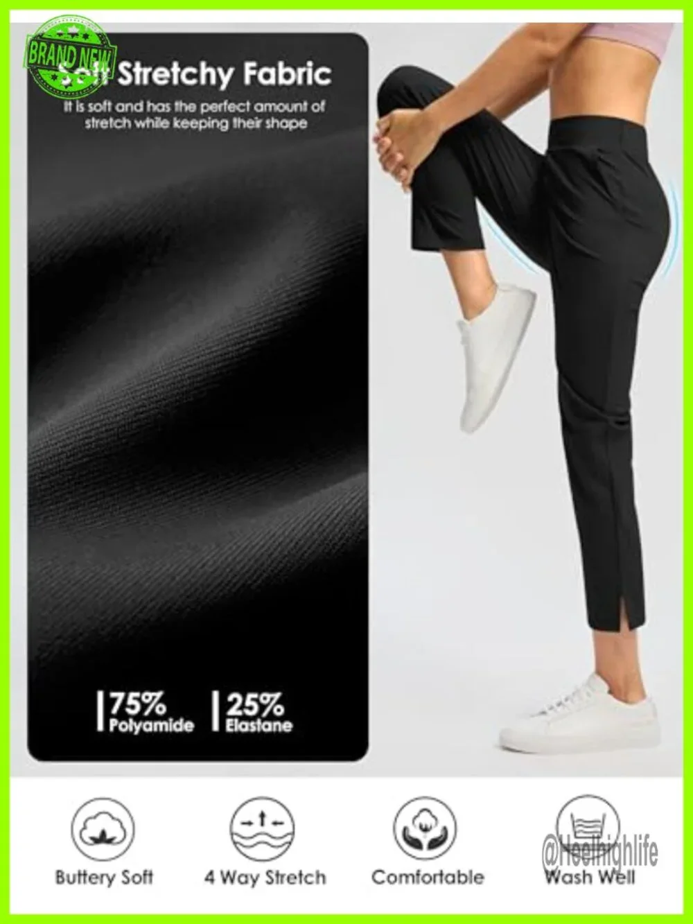 Women's Golf Pants Ankle 7/8 Stretchy Travel Pants Inner Drawstring 3 Pockets